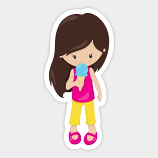 Girl With Ice Cream, Brown Hair, Cute Girl Sticker